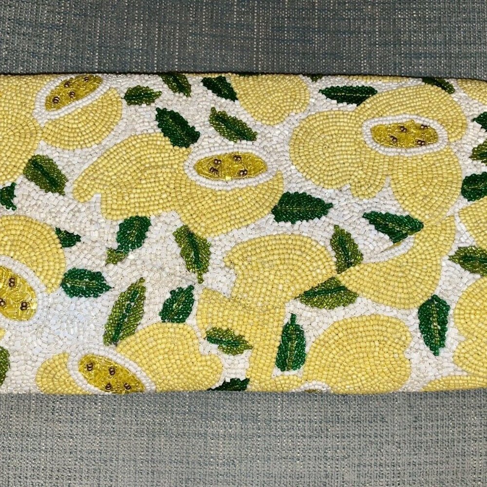 Gorgeous Beth Ladd Lemon Beaded Clutch Purse Bag